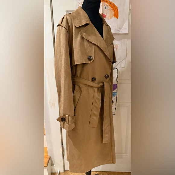 New Truth By Republic Elegant Tan Faux Suede Trench Coat Women's Size Medium - Picture 8 of 16